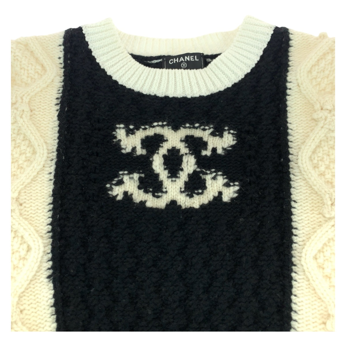 Chanel knit wool Two-tone COCO Mark 34 Black Handbag