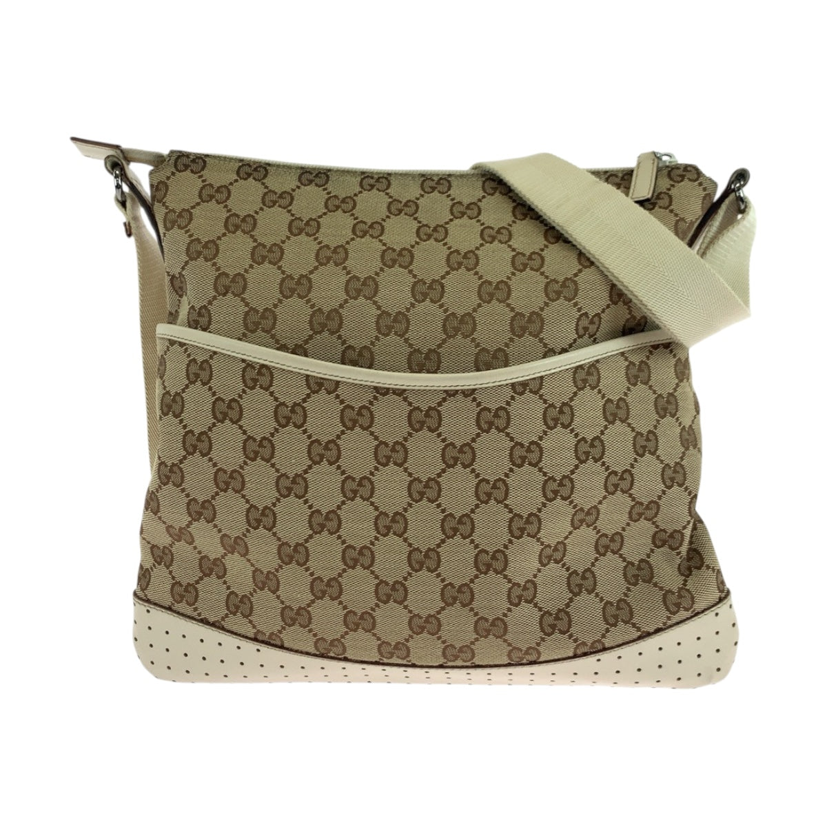 Gucci GG Ivory SilverMetal Canvas Beige Shoulder Bag