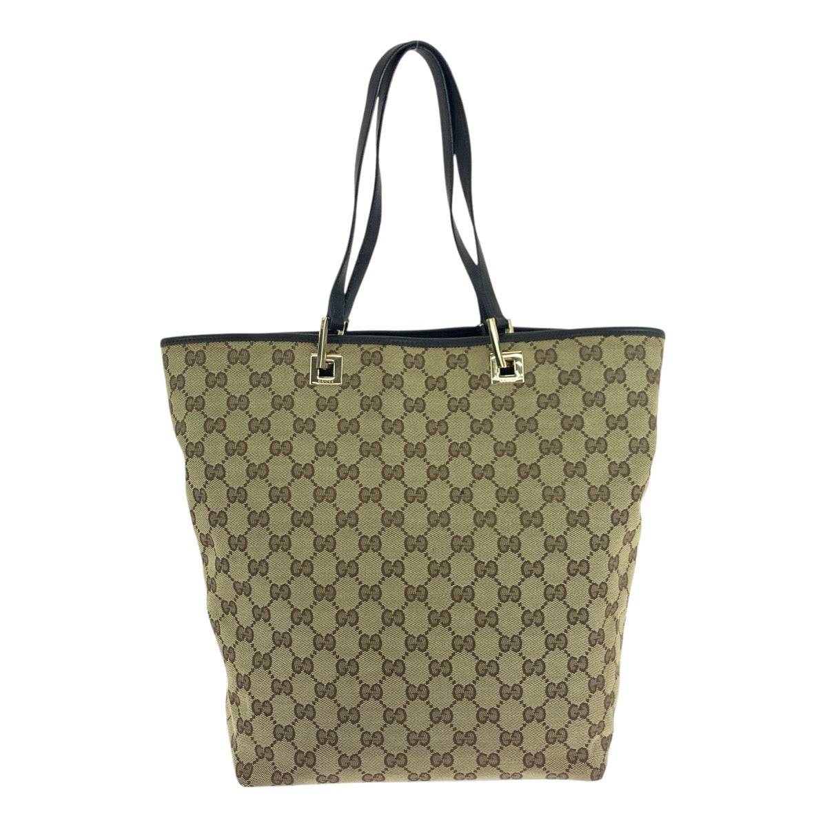Gucci 002 GG Metal Canvas Brown Beige Gold Tote Bag