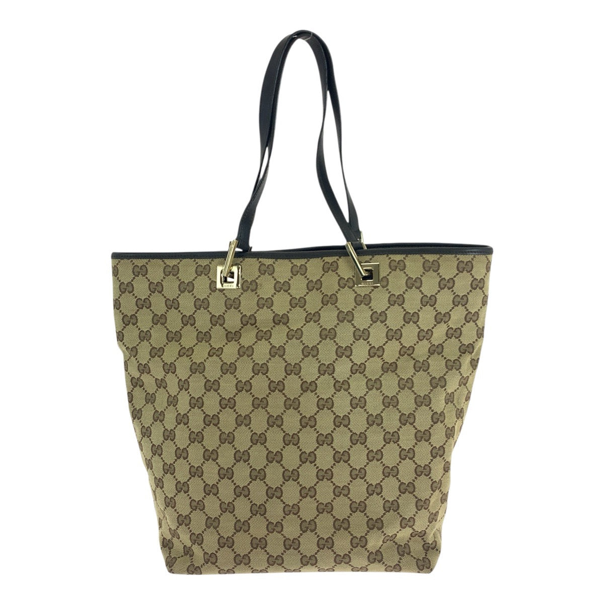 Gucci 002 GG Metal Canvas Brown Beige Gold Tote Bag