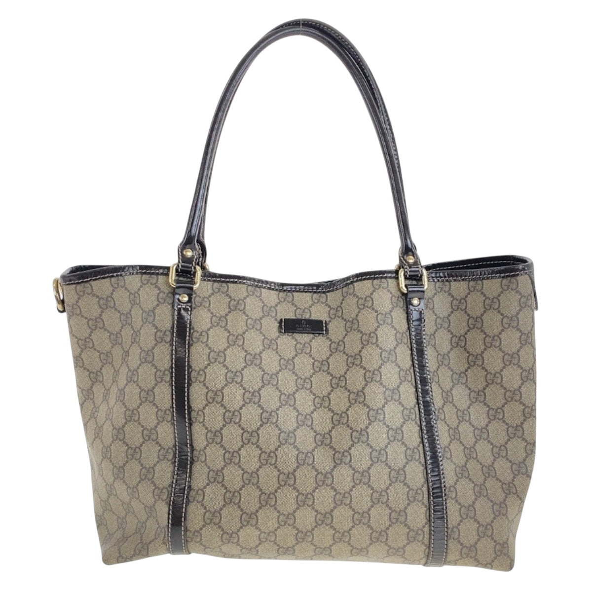 Gucci GG Supreme Metal Canvas Brown Beige Gold Tote Bag