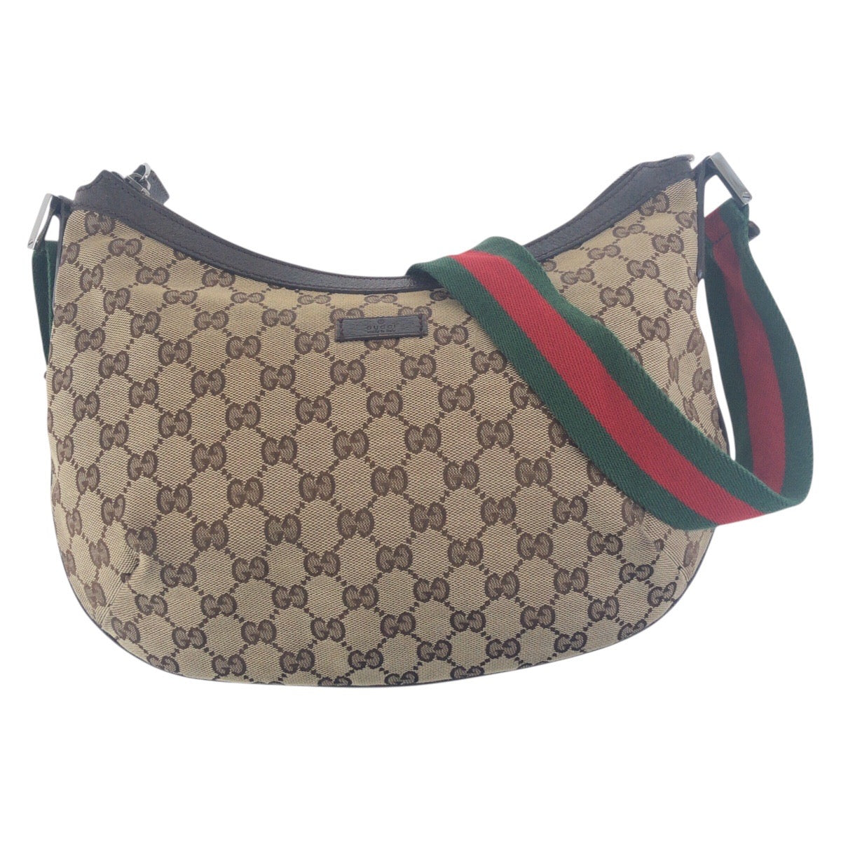 Gucci GG SilverMetal Sherry line Canvas Brown Beige Shoulder Bag
