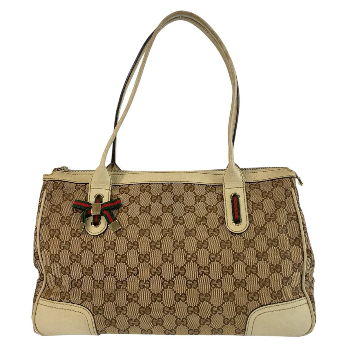 Gucci GG Ivory Metal Prince Shelley Canvas Beige Gold Tote Bag