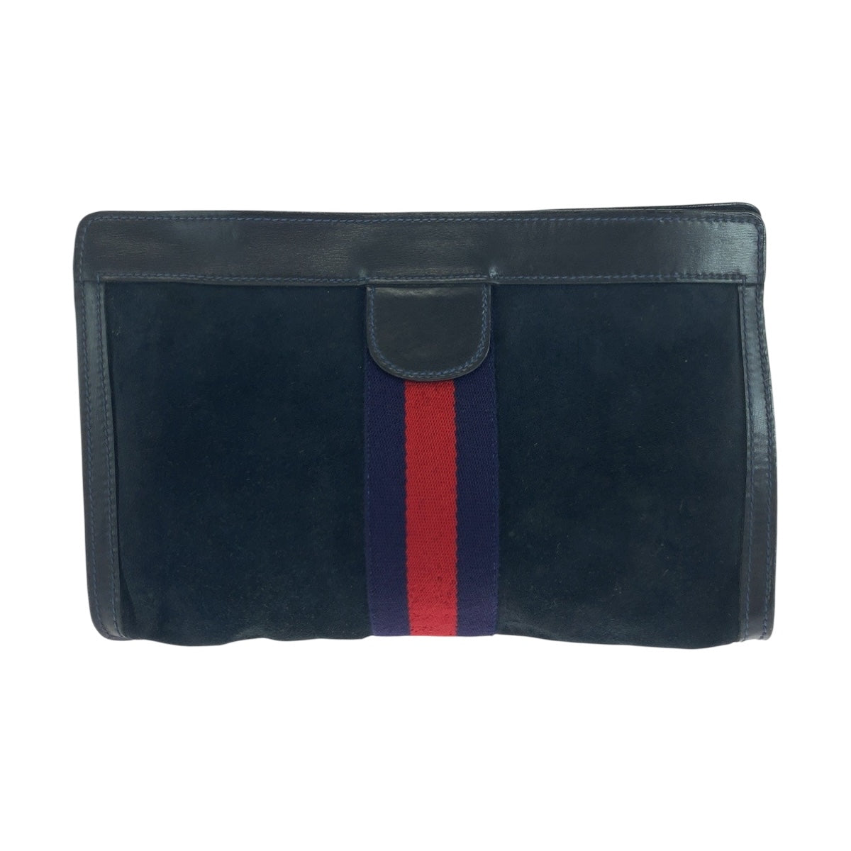 Gucci Old Shelly Line Suede Blue Red Navy Clutch Bag