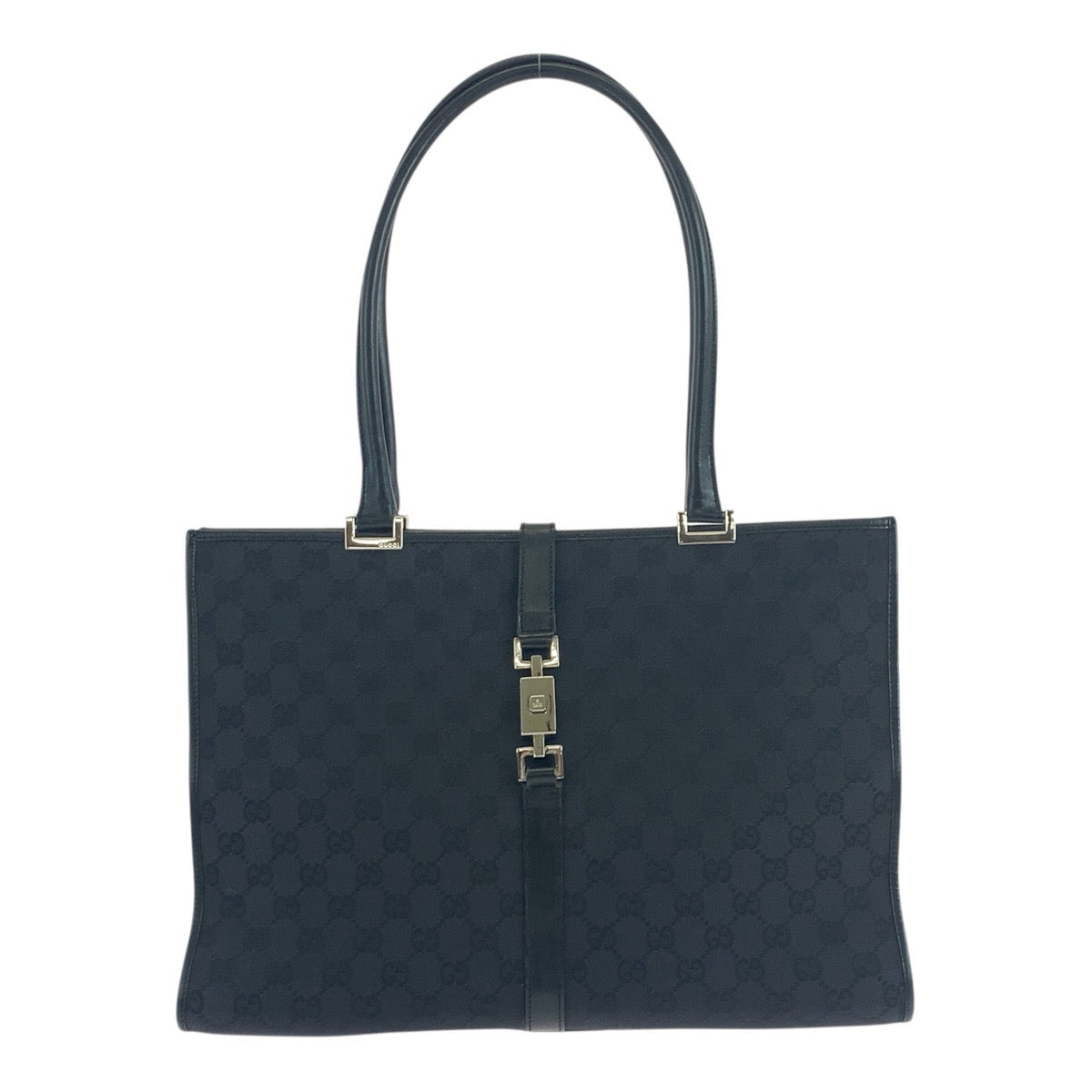 Gucci 002 GG SilverMetal Jackie Canvas Black Tote Bag