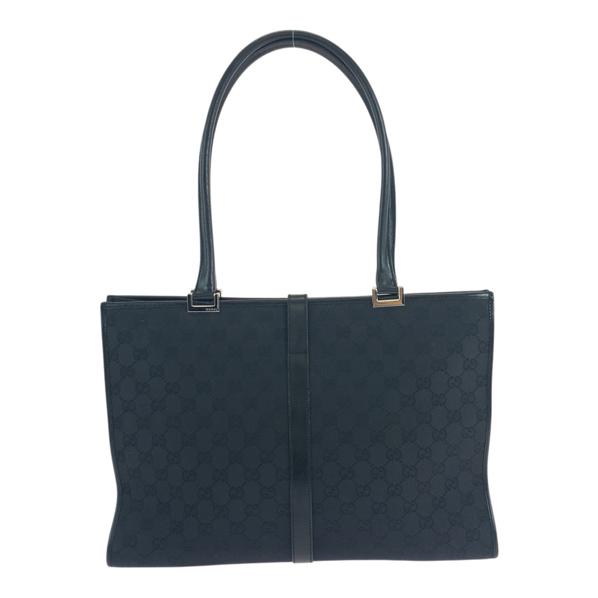 Gucci 002 GG SilverMetal Jackie Canvas Black Tote Bag