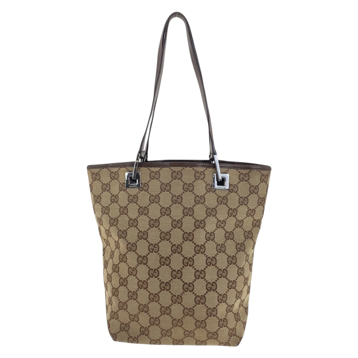 Gucci GG SilverMetal Canvas Brown Beige Tote Bag