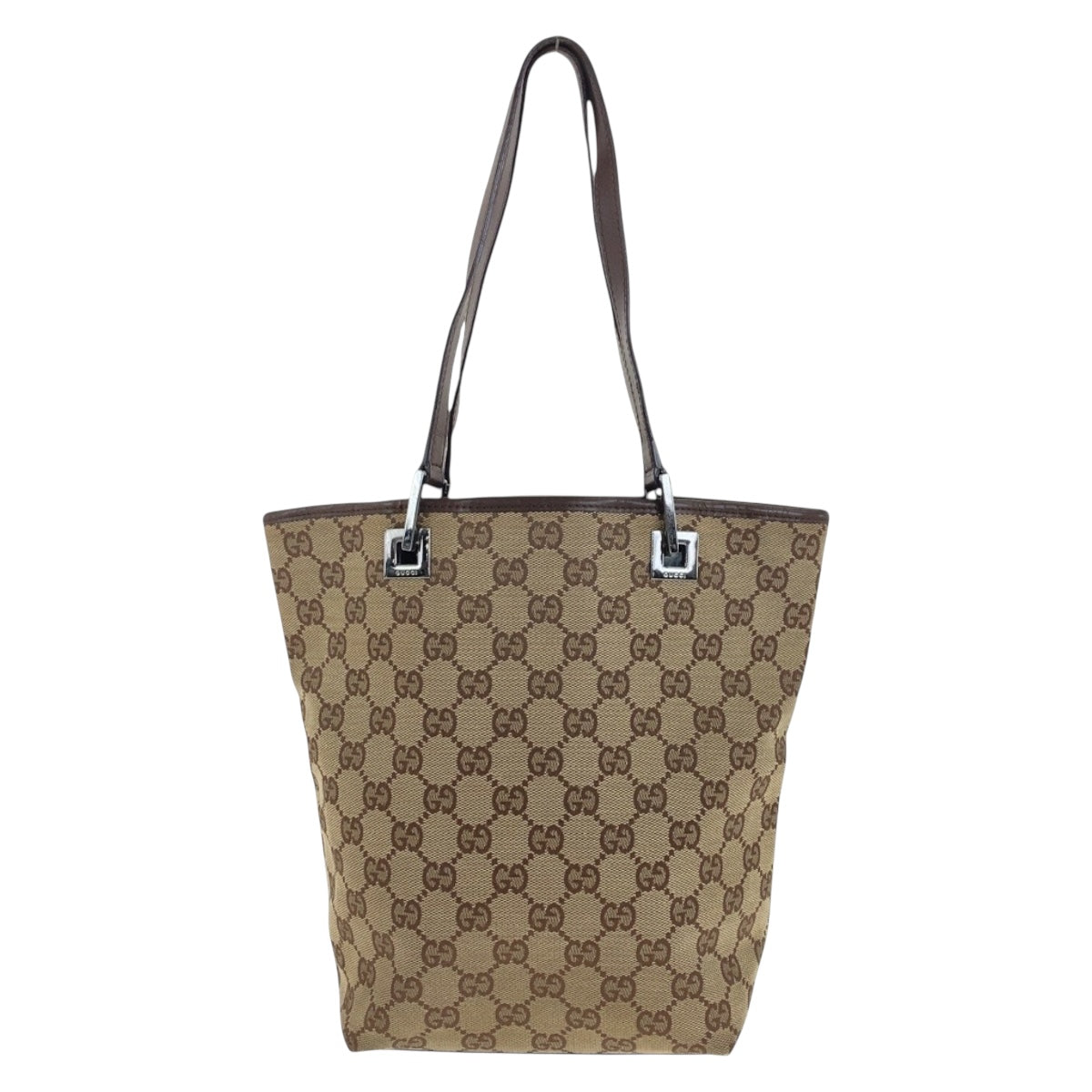 Gucci GG SilverMetal Canvas Brown Beige Tote Bag