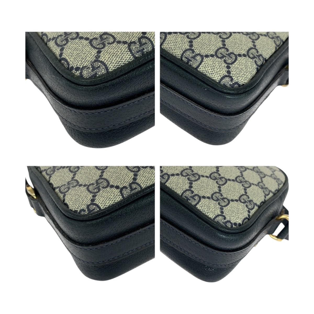 Gucci 001 067 0 GG Supreme Canvas Gold Navy Gray Shoulder Bag