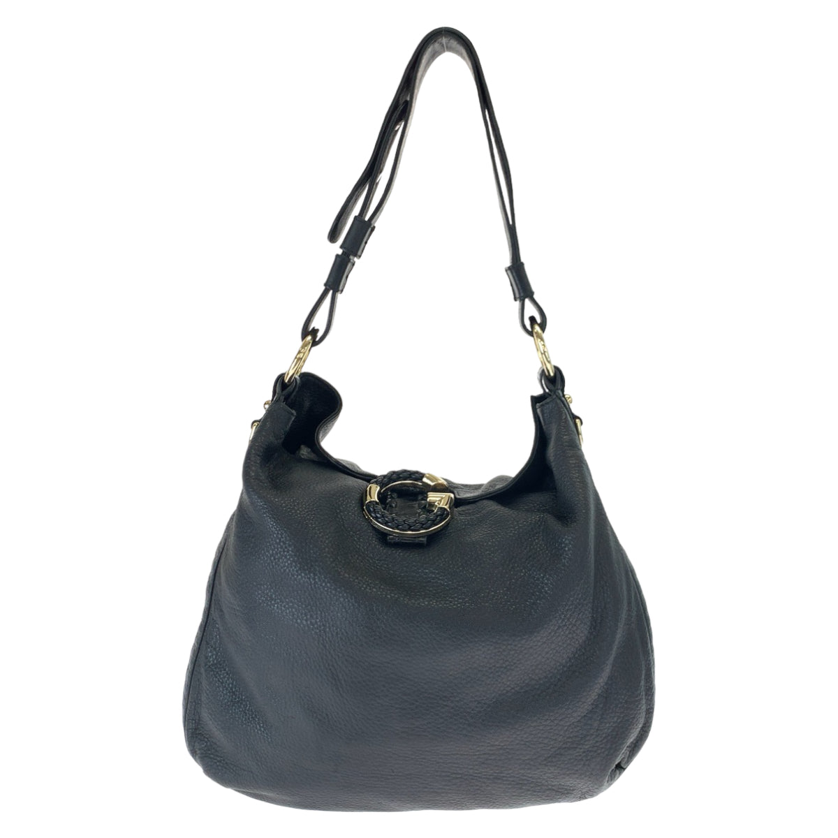 Gucci Metal Embossed G Wave Leather Black Gold Shoulder Bag