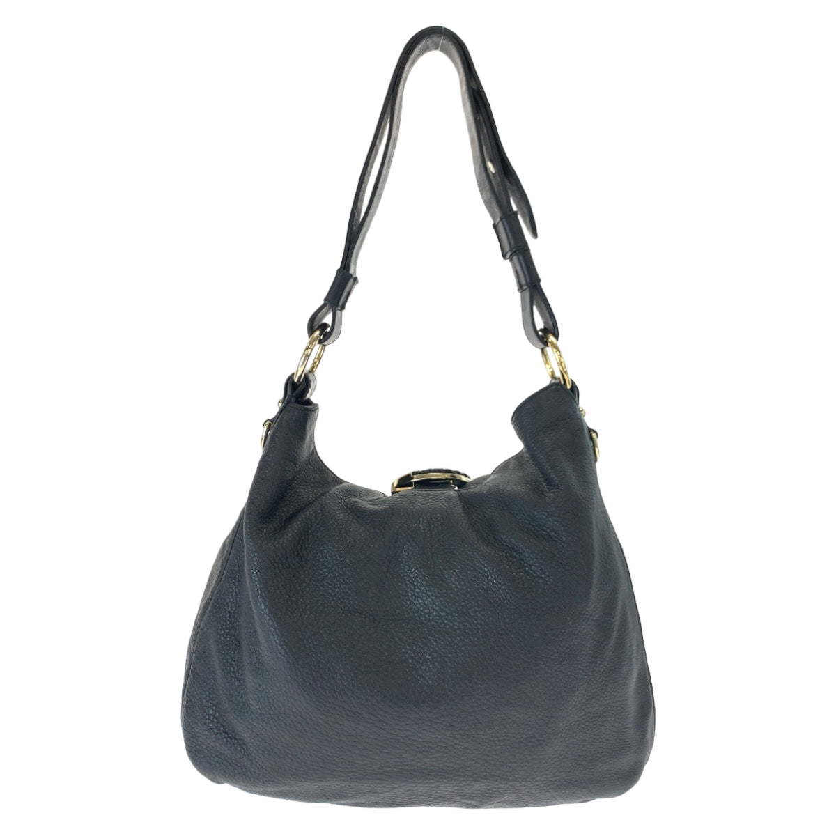 Gucci Metal Embossed G Wave Leather Black Gold Shoulder Bag