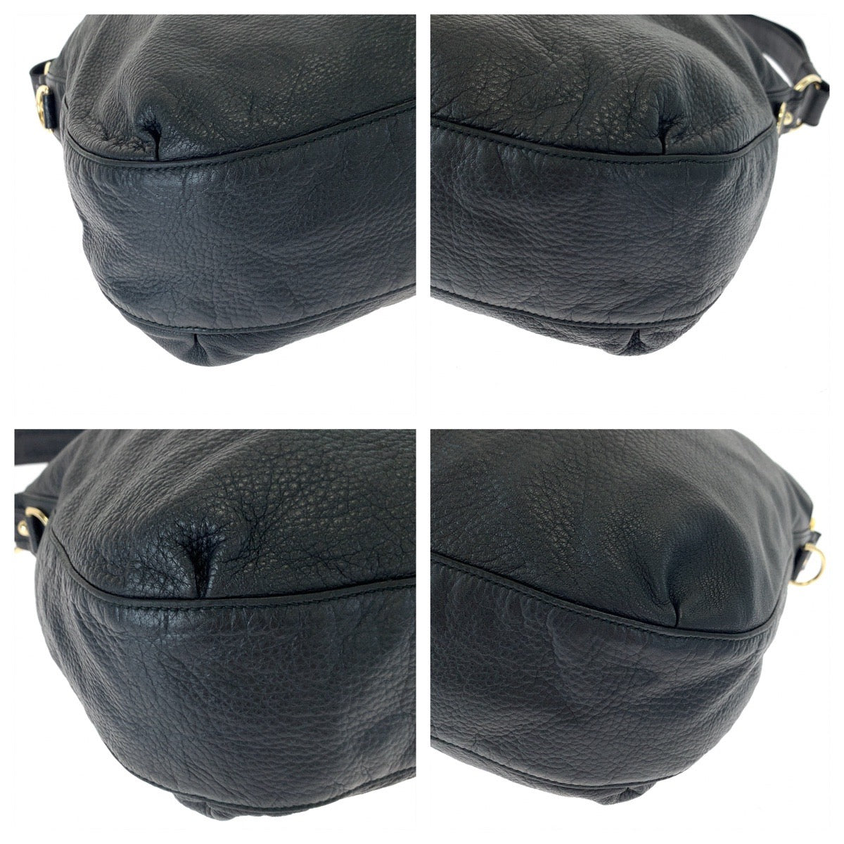 Gucci Metal Embossed G Wave Leather Black Gold Shoulder Bag
