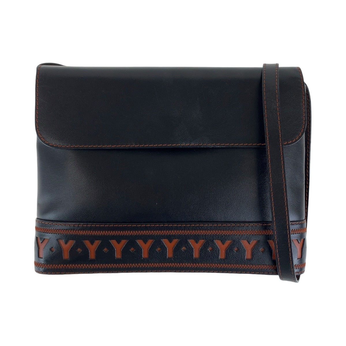 YSL Saint Laurent Shoulder Bag Cutout Leather Metal Black