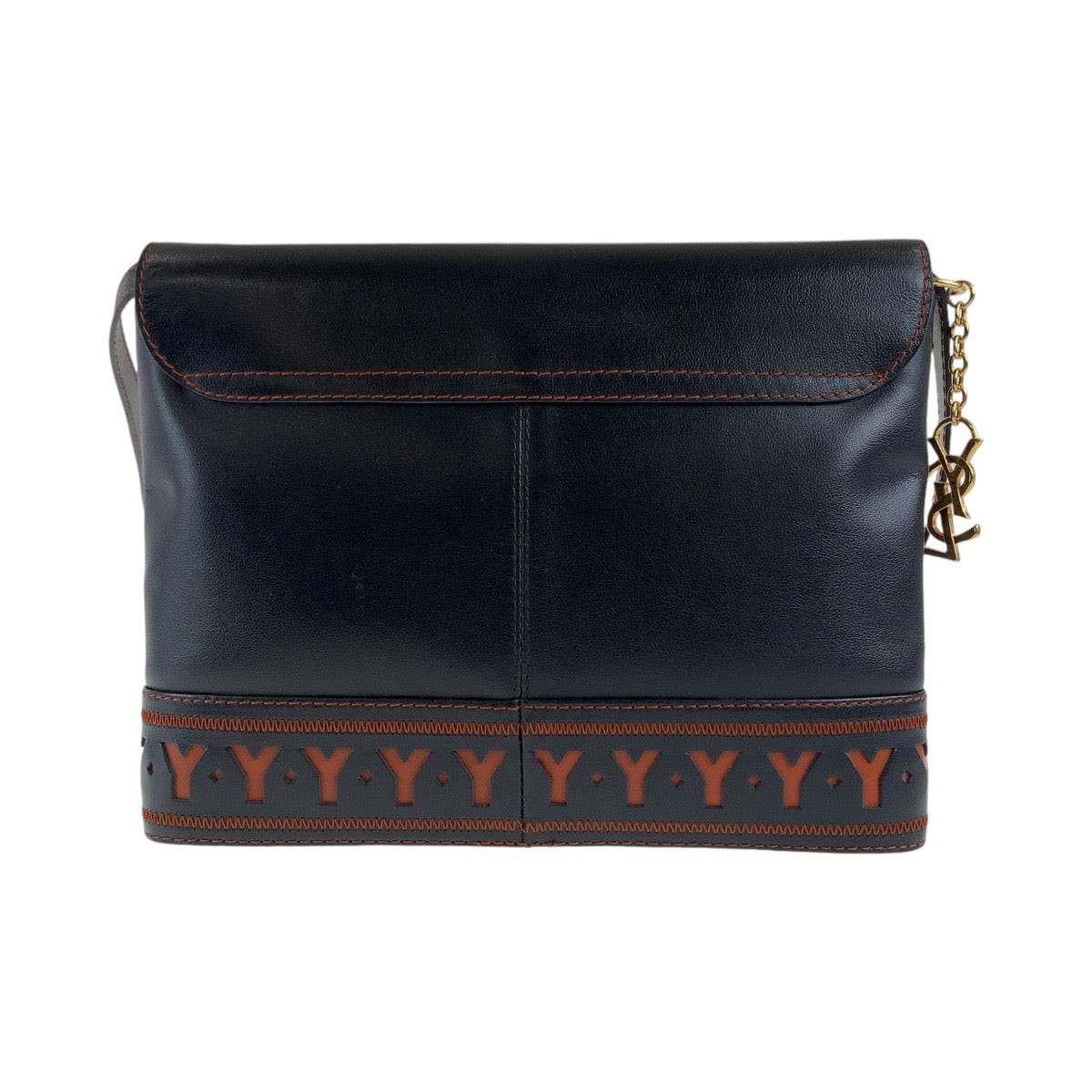 YSL Saint Laurent Shoulder Bag Cutout Leather Metal Black