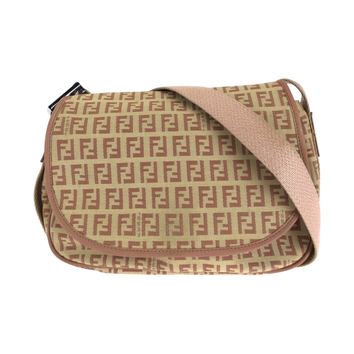Fendi Shoulder Bag Silvermetal Zucchino Canvas Beige Pink