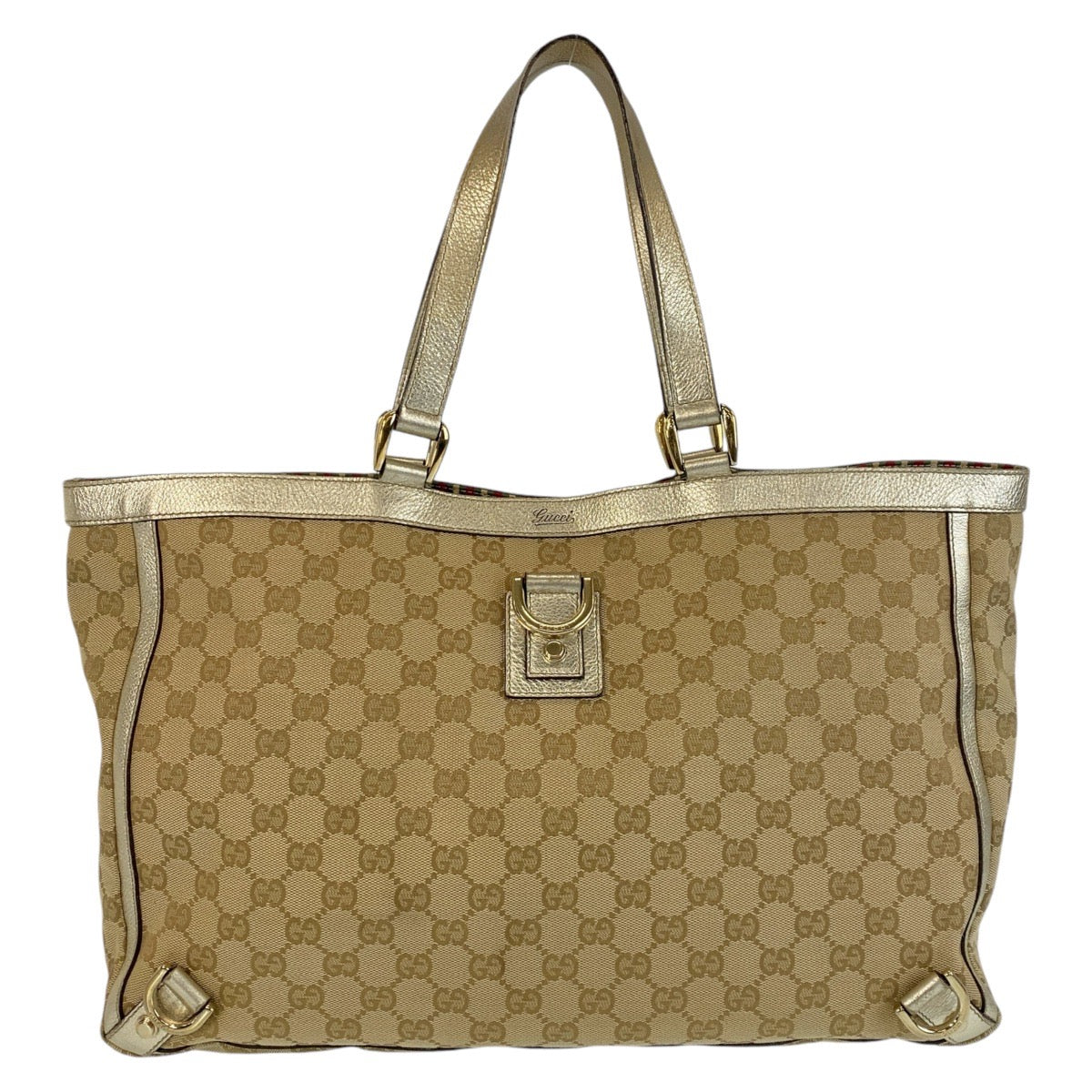 Gucci GG Metal Abbey Canvas Beige Gold Tote Bag