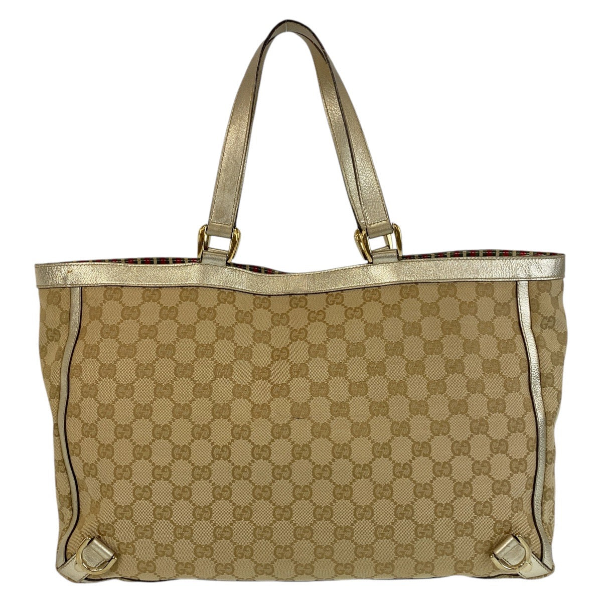 Gucci GG Metal Abbey Canvas Beige Gold Tote Bag