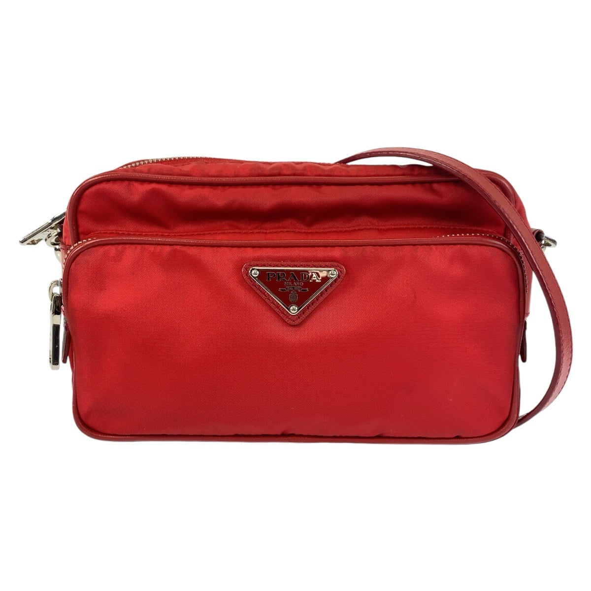 Shoulder Bag Metal Testo Saffiano Triangle With Nylon Red