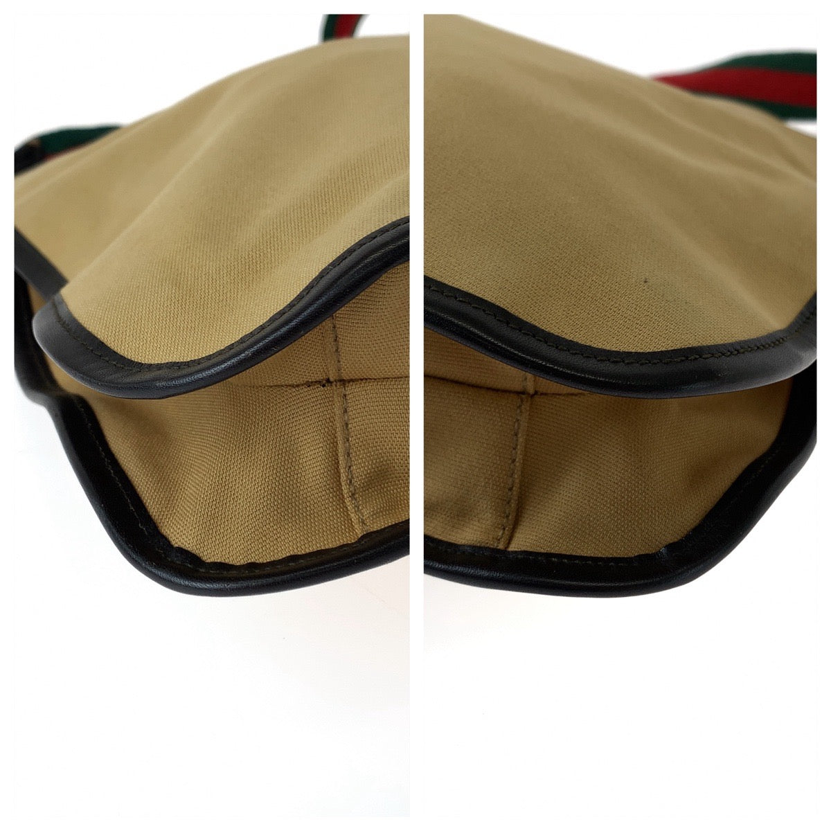 Gucci 001 SilverMetal Sherry line Canvas Beige Red Green Shoulder Bag