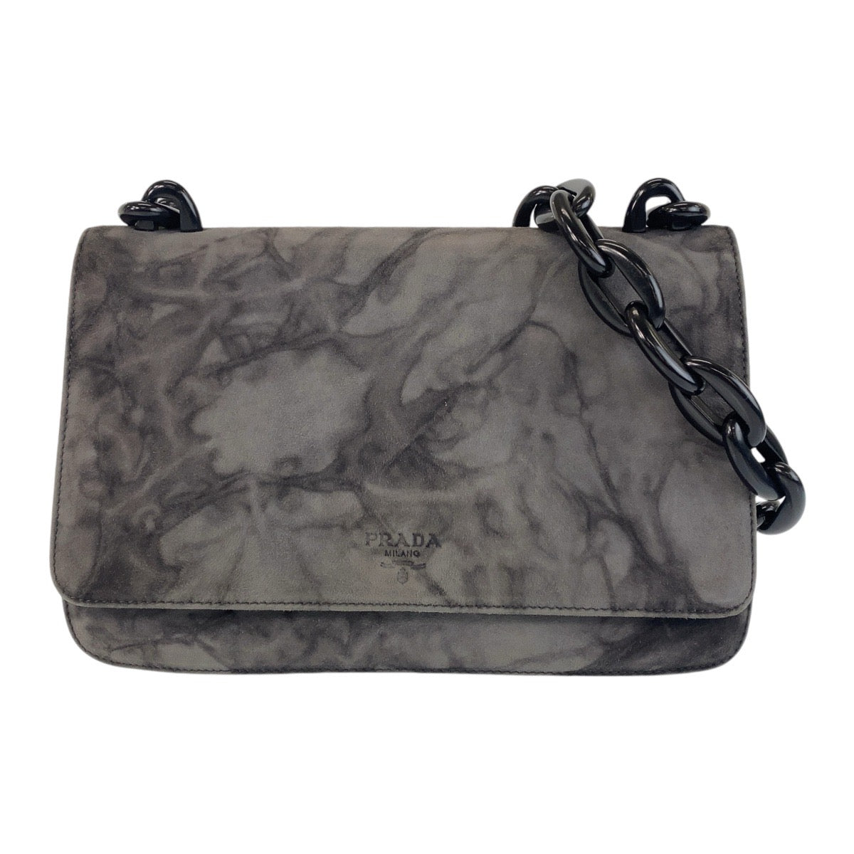 Shoulder Bag Gray Plastic Suede Chain