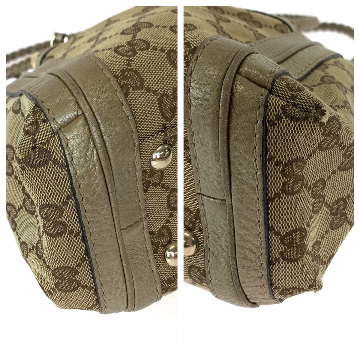 Gucci GG Metal Bella Bamboo Ribbon Canvas Brown Gold Tote Bag