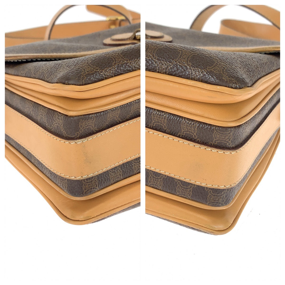 Shoulder Bag Pvc Metal Macadam Pattern Brown Gold