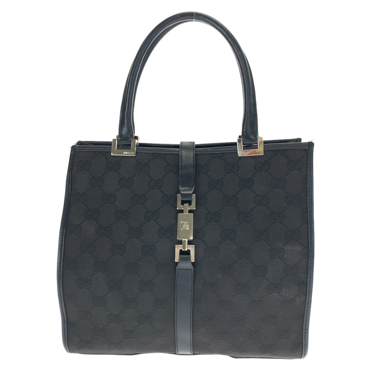 Gucci 002 GG SilverMetal Jackie Canvas Black Tote Bag 2