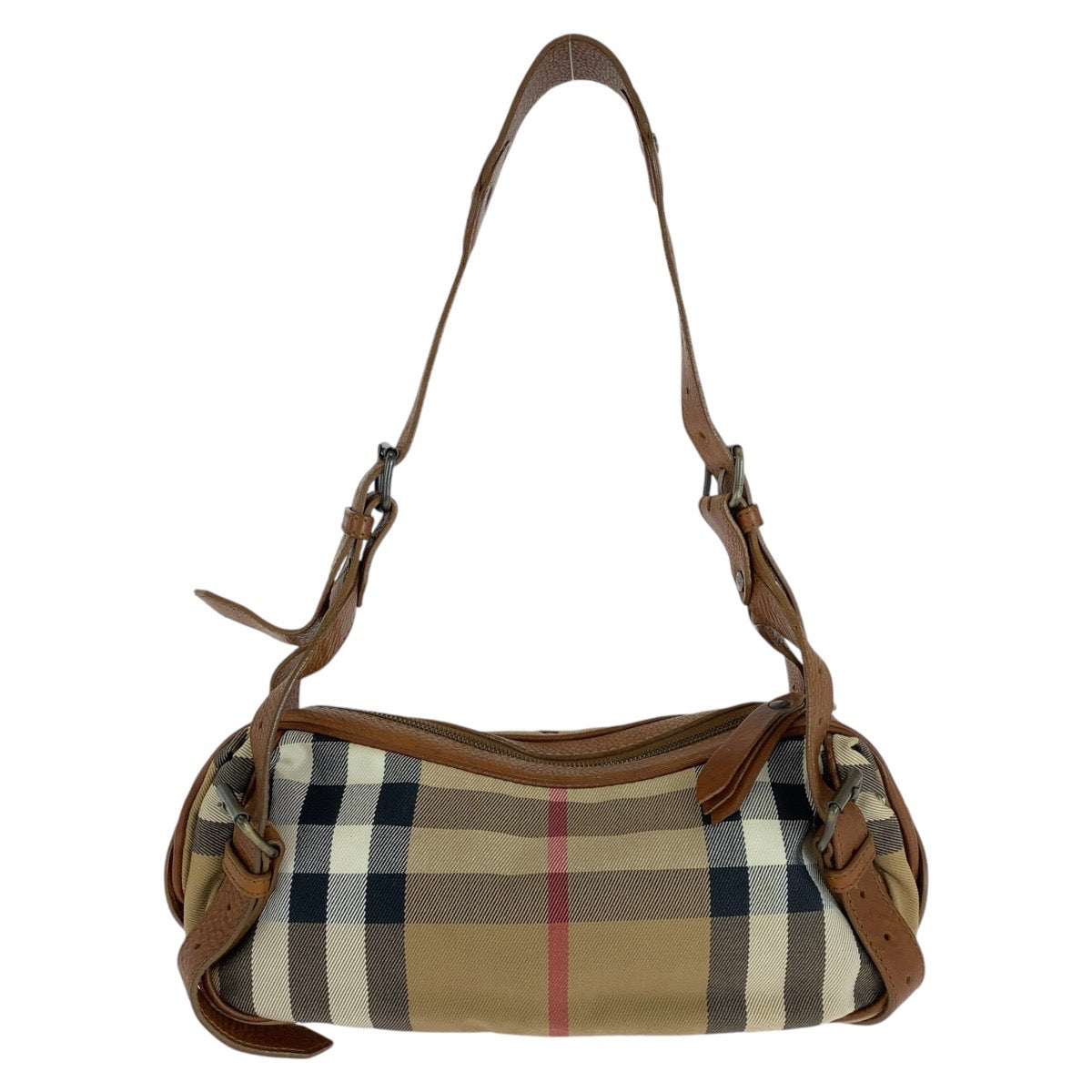 Burberry Shoulder Bag Gunmetal Prorsum Check Pattern Canvas Brown