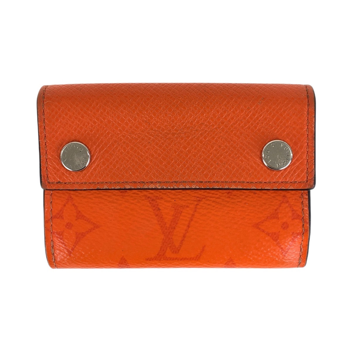 Louis Vuitton Tri-fold M69245 Volcano SilverMetal Taiga Monogram Leather Orange Wallet Case
