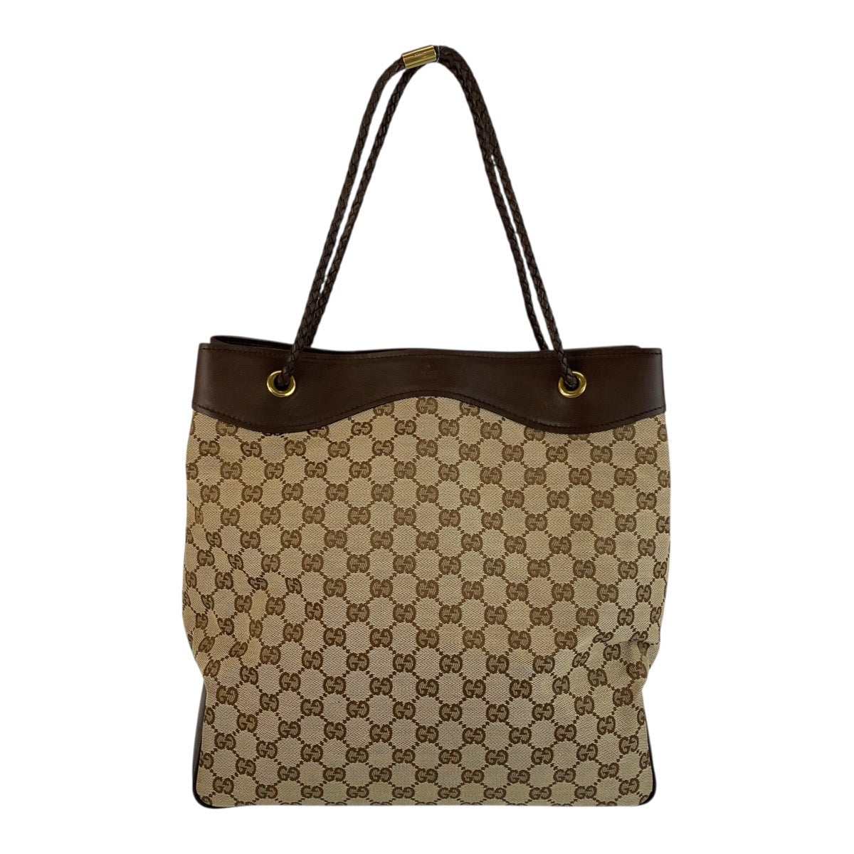 Gucci GG Metal Canvas Brown Beige Gold Tote Bag