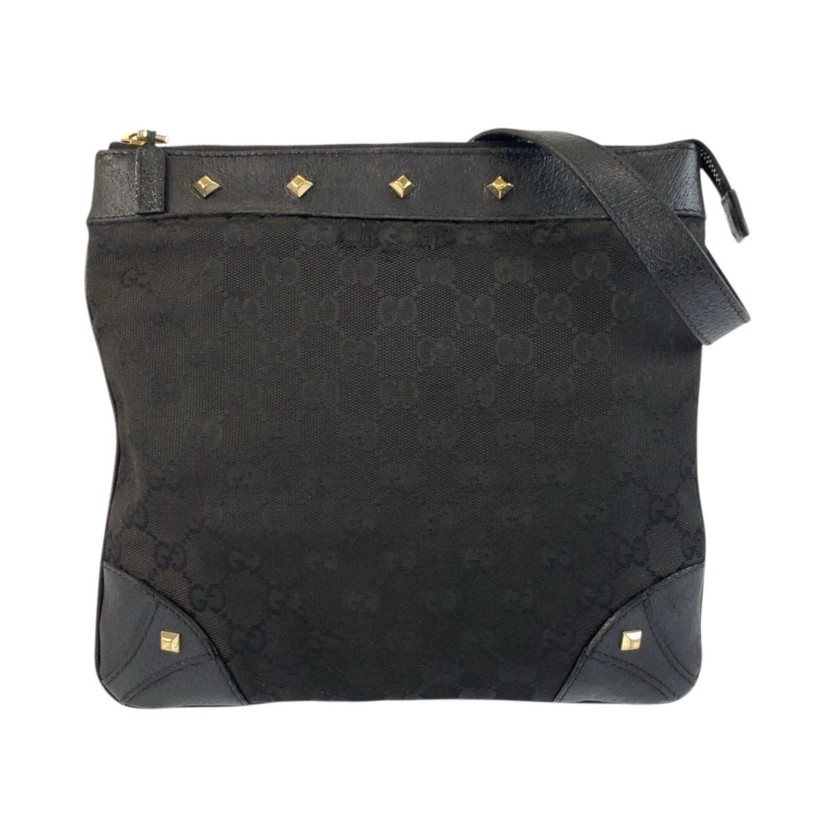 Gucci GG GoldMetal Studs Canvas Black Shoulder Bag
