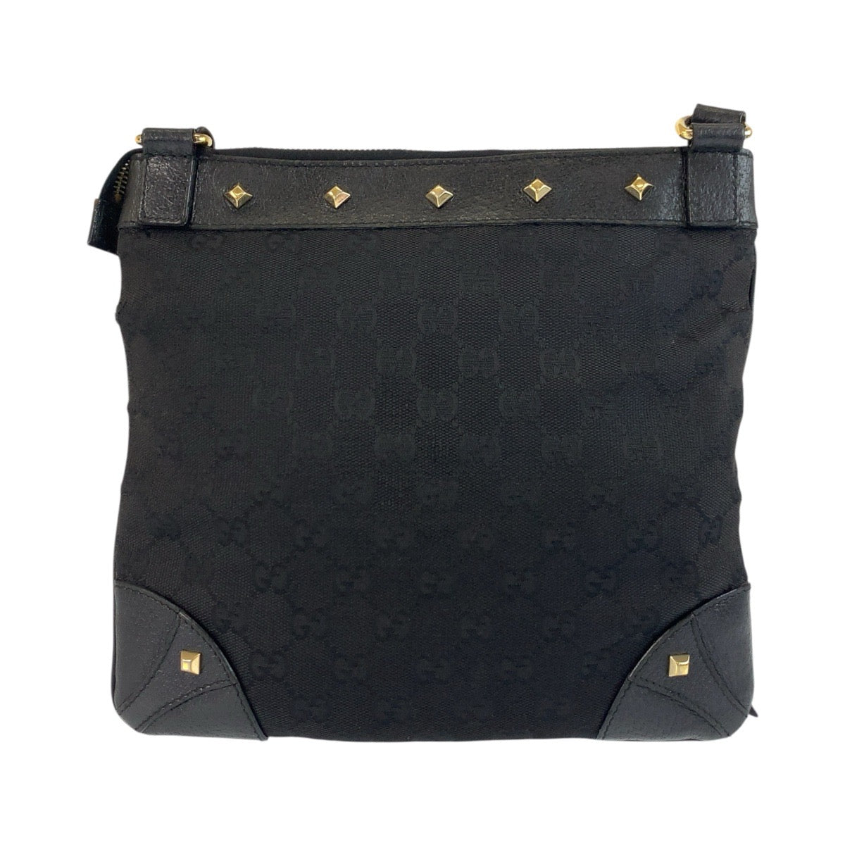 Gucci GG GoldMetal Studs Canvas Black Shoulder Bag