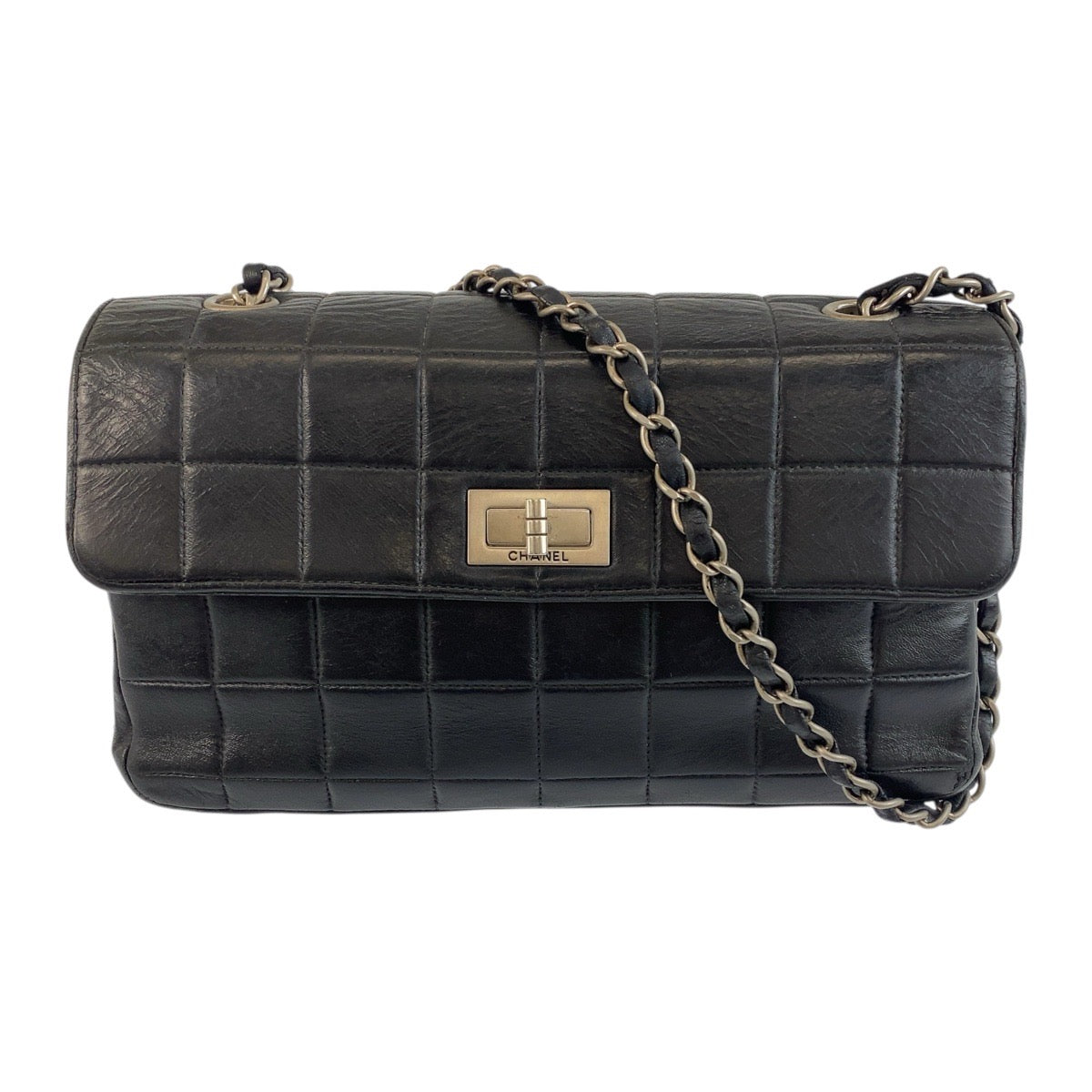 Chanel lambskin SilverMetal Chocolate bar Black Shoulder Bag