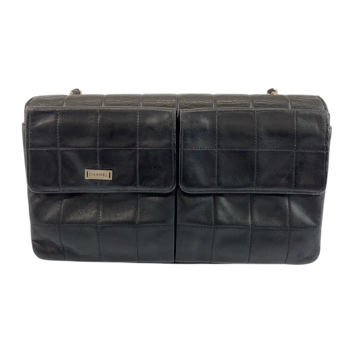 Chanel lambskin SilverMetal Chocolate bar Black Shoulder Bag