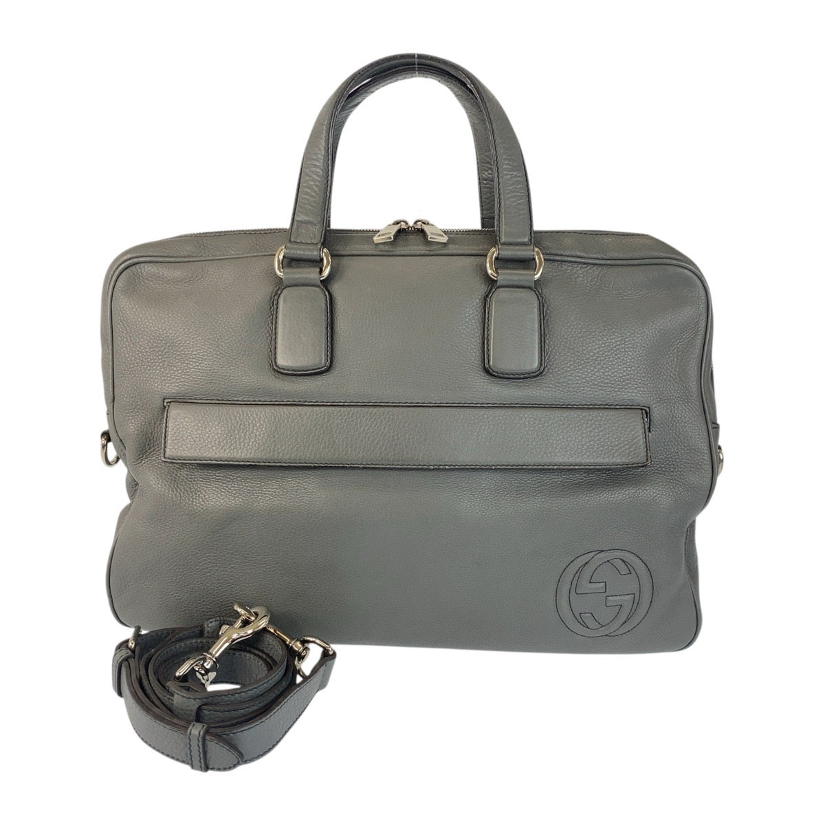 Gucci Business SilverMetal Soho Leather Grey Handbag