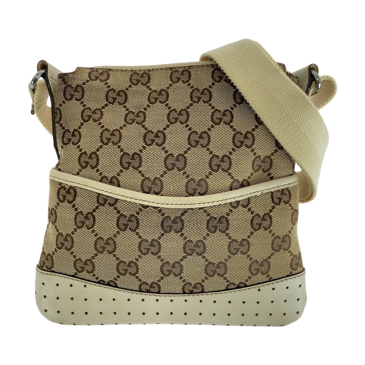 Gucci GG Ivory Metal Canvas Brown Silver Shoulder Bag
