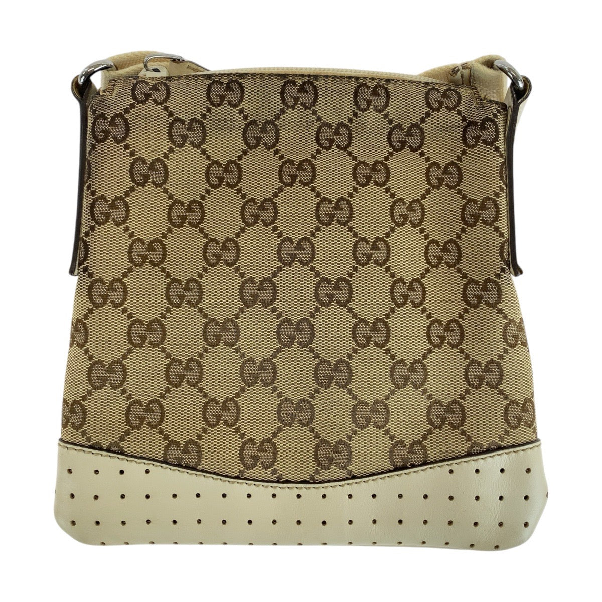 Gucci GG Ivory Metal Canvas Brown Silver Shoulder Bag