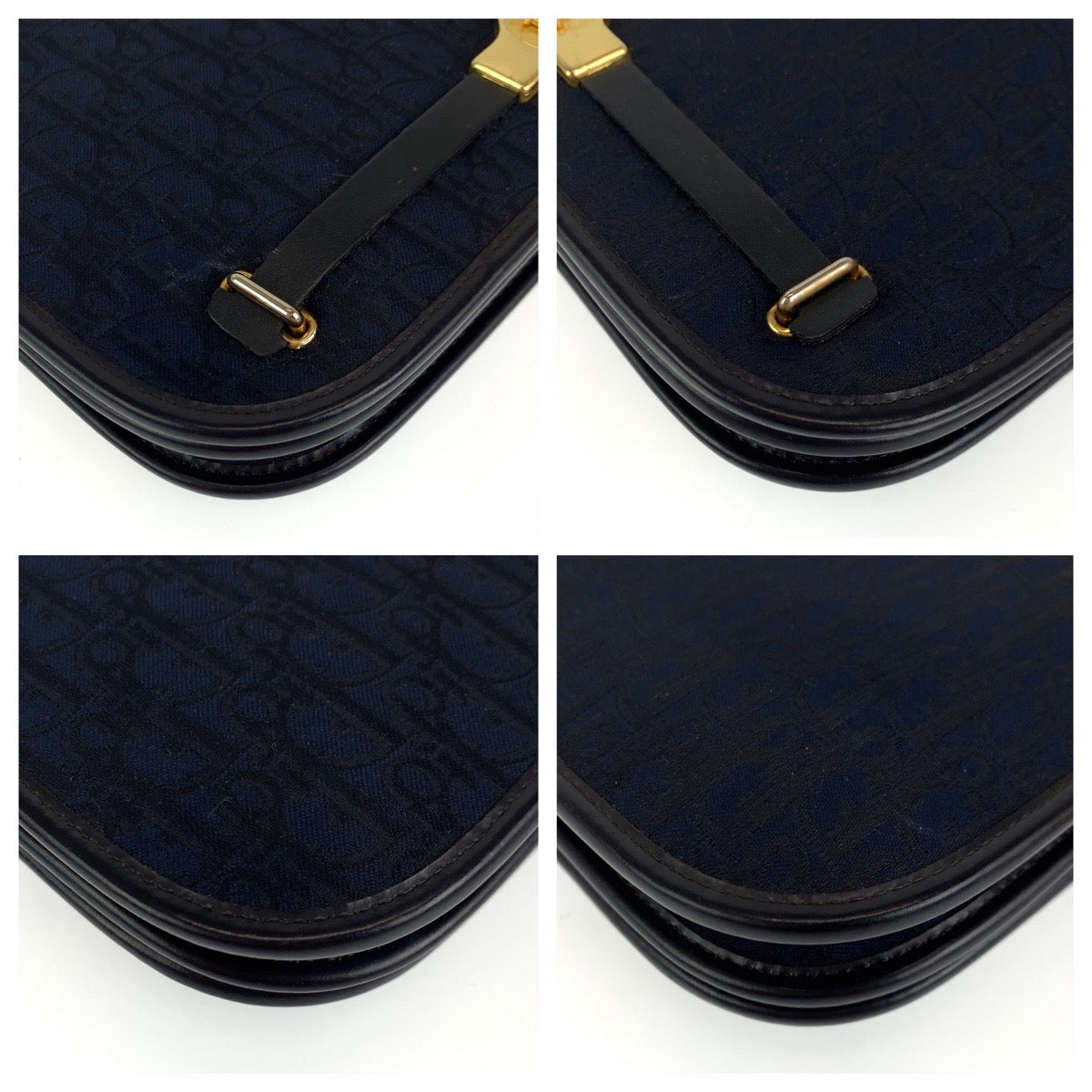 Dior Shoulder Bag Navy Metal Trotter Canvas Gold