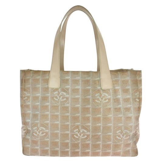 Chanel SilverMetal New line COCO Mark Pink Beige Canvas Travel Bag