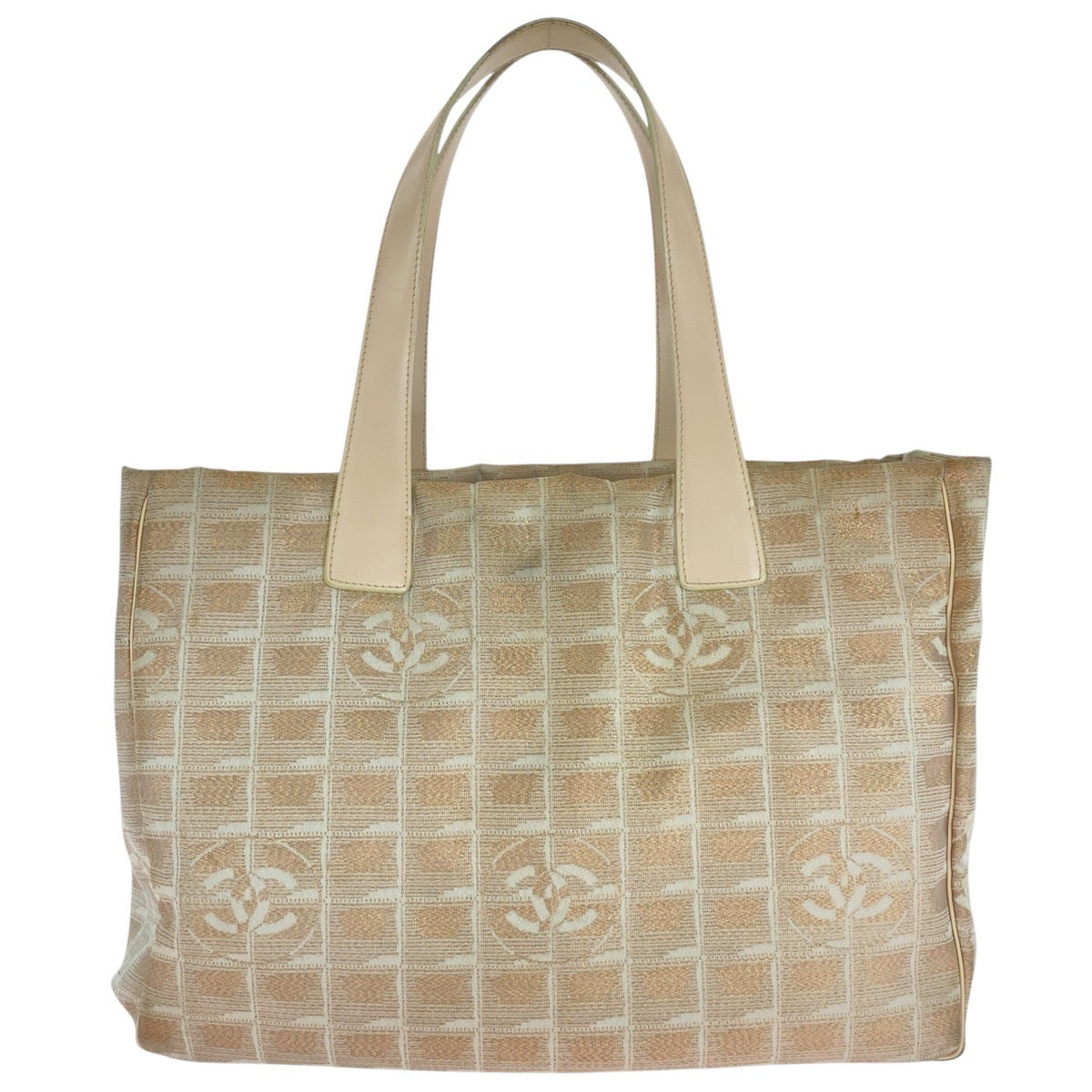 Chanel SilverMetal New line COCO Mark Pink Beige Canvas Travel Bag