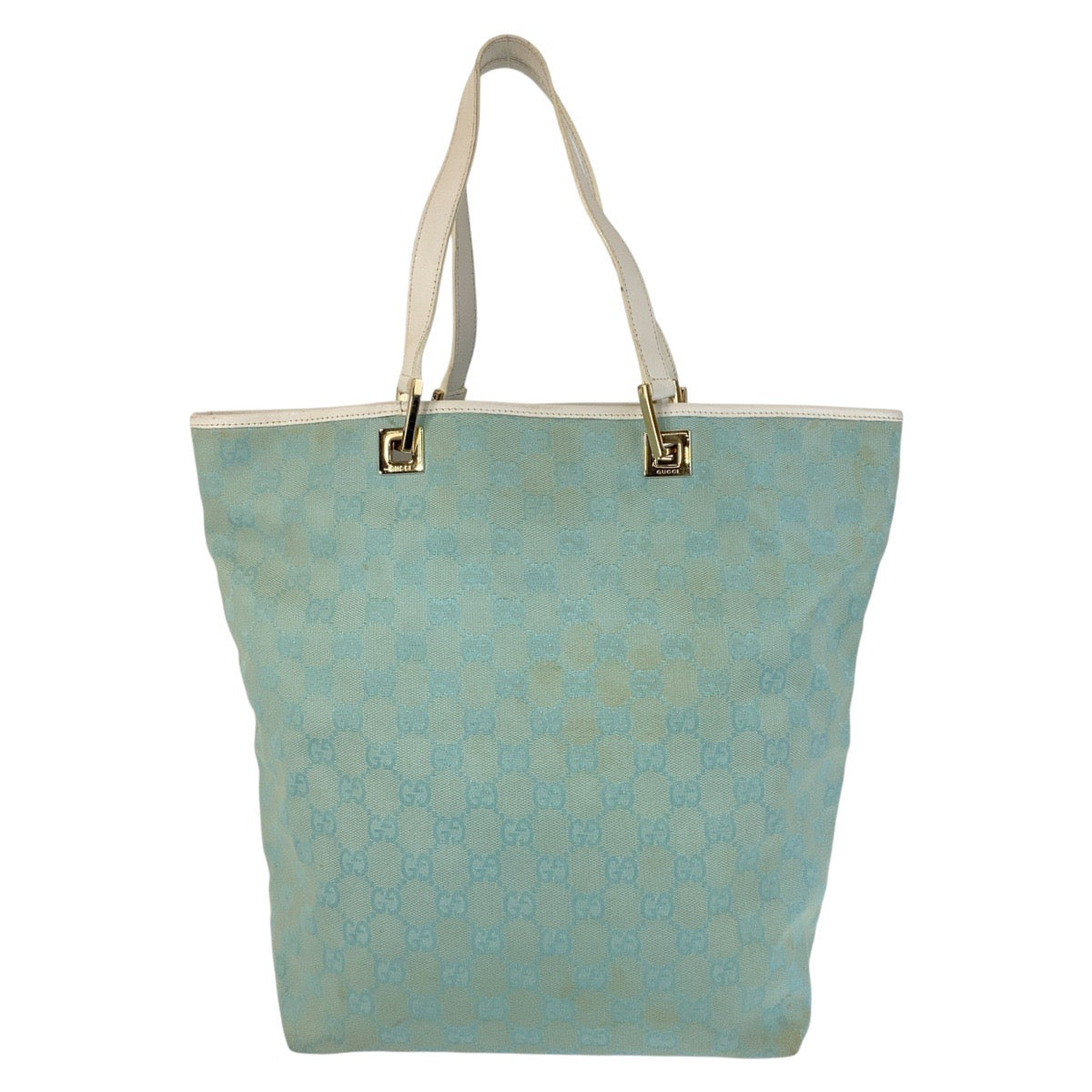 Gucci 002 GG Mint Light Metal Canvas Blue Gold Tote Bag