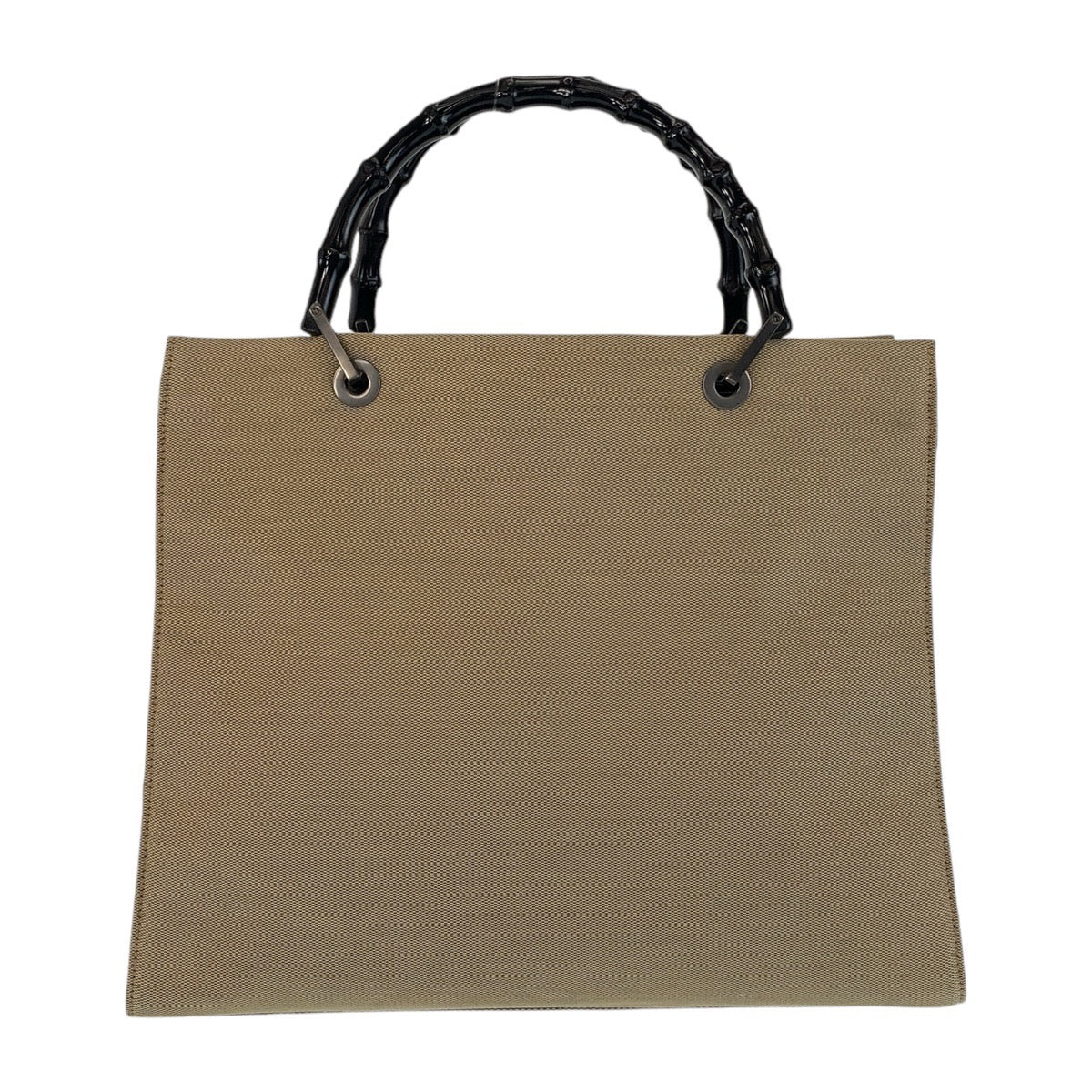 Gucci 002 Gunmetal Bamboo Canvas Beige Handbag