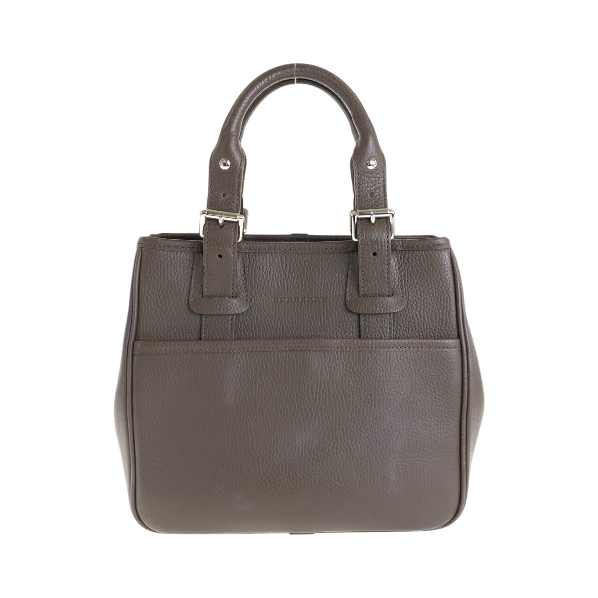 Burberry Tote Bag Check Pattern Leather Metal Brown