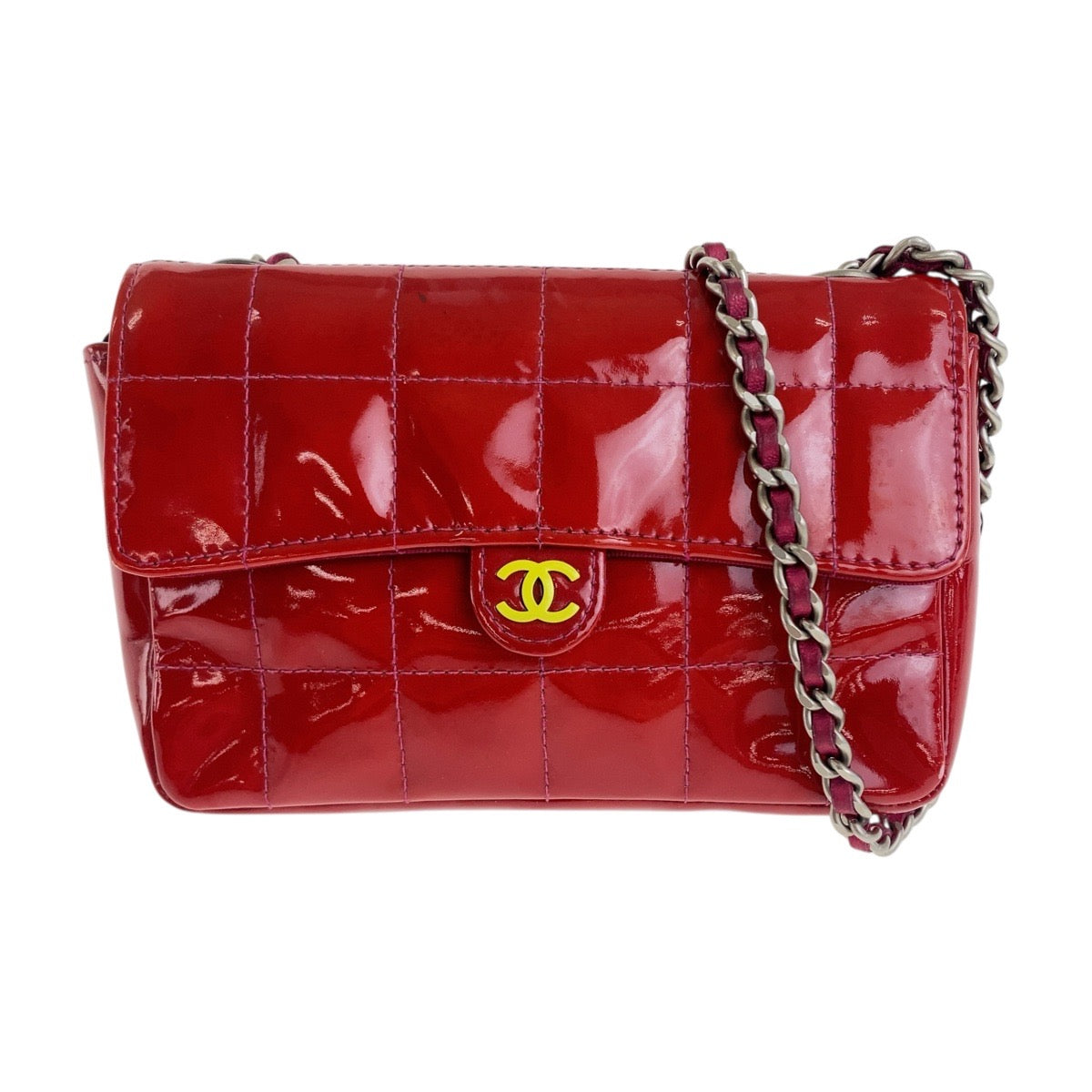 Chanel enamel Yellow SilverMetal Chocolate bar COCO Red Shoulder Bag