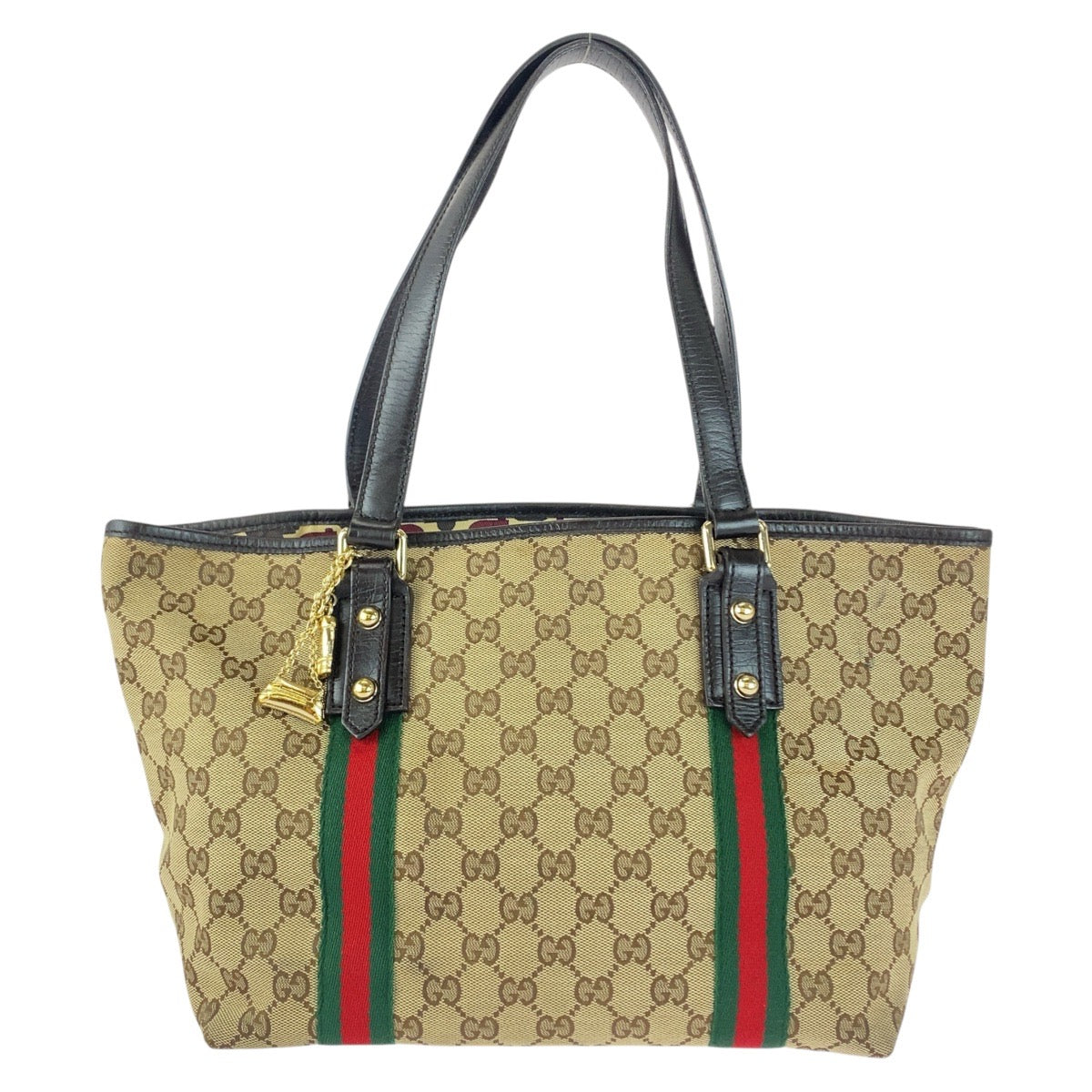 Gucci GG Metal Sherry line Canvas Brown Beige Gold Tote Bag