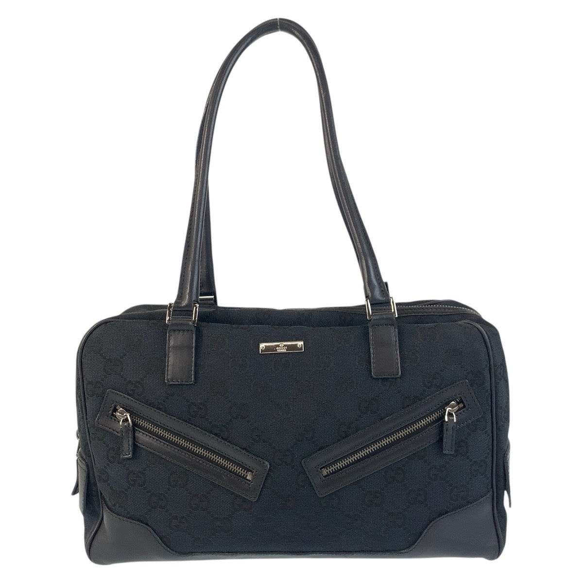 Gucci 002 GG SilverMetal Canvas Black Shoulder Bag