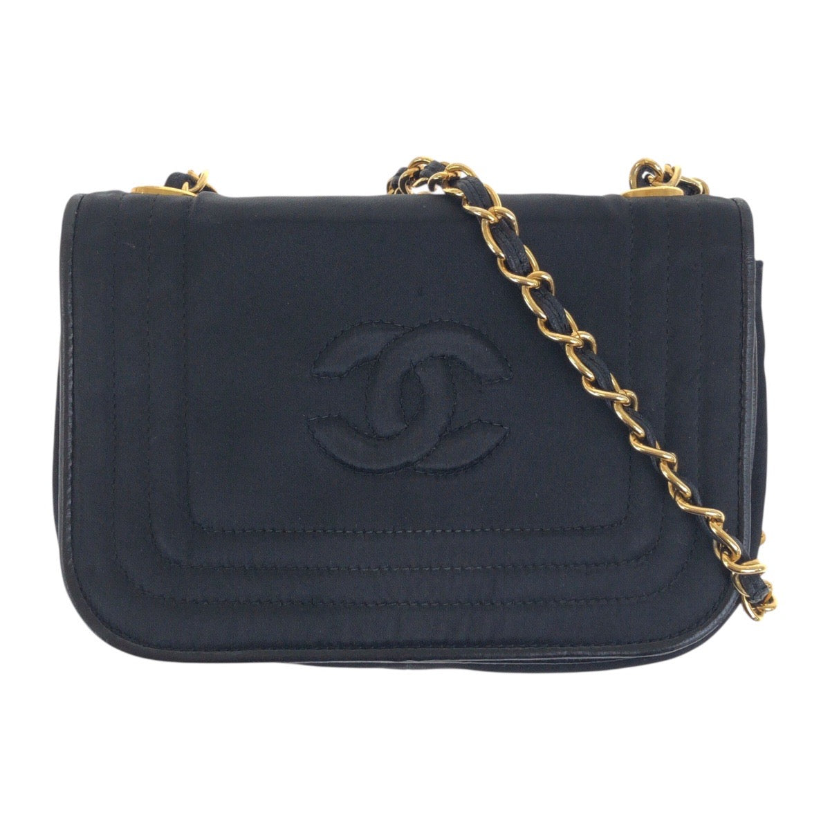 Chanel Satin GoldMetal COCO Mark Black Shoulder Bag