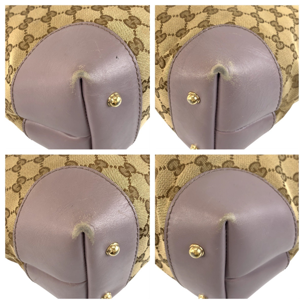 Gucci GG Purple Metal Bamboo heart Canvas Beige Gold Tote Bag