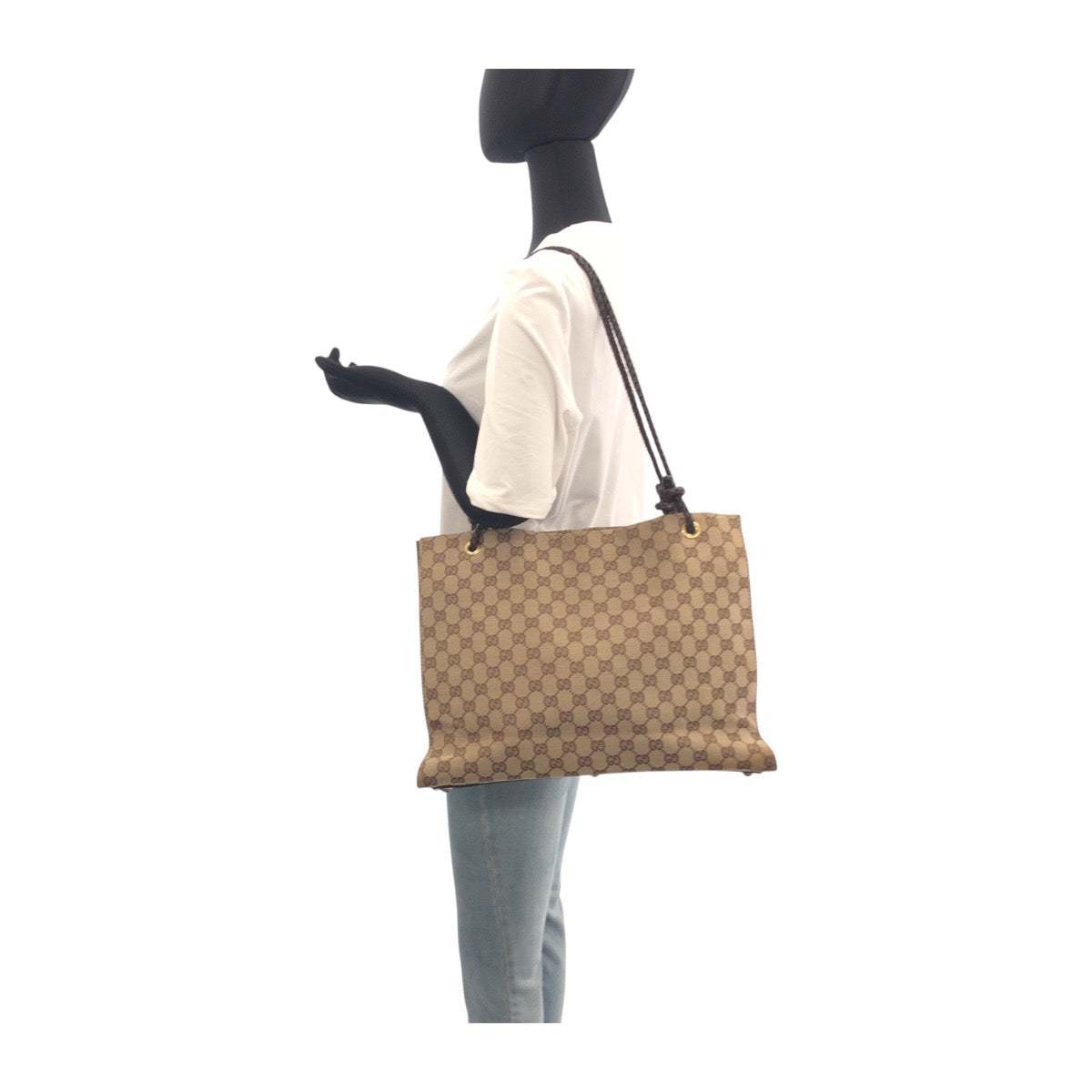 Gucci GG Metal Canvas Brown Beige Gold Tote Bag 2