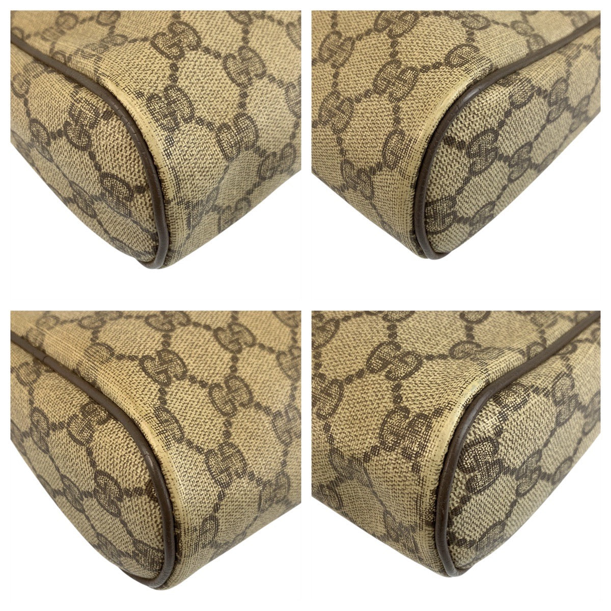 Gucci 98 69 014 GG Supreme Canvas Brown Beige Gold Clutch Bag